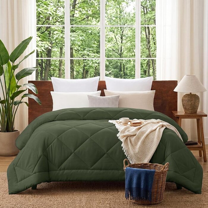 Всесезонна ковдра CozyLux 200x200 см (155x220 см), оливковий колір, для 4 сезонів