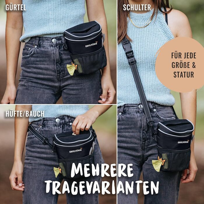 Сумка для ласощів для собак Rudelkönig - практична сумка для прогулянок та дресирування собак, фідер для собак з дозатором кульок для прибирання, чорний, базова модель