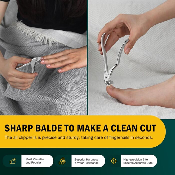 FVION Ножиці для нігтів для людей похилого віку – професійні ножиці для нігтів на ногах, для товстих нігтів, з довгим руків'ям, для чоловіків та жінок (сріблясті)