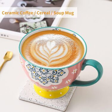 superyes Large Coffee Mug Set, 4 Pieces, Coffee Mug Set for Tea, Milk, Latte, Cappuccino, Cereal, Hot Chocolate, Soup, Gift for Friends, Family, 425 ml (Flower)