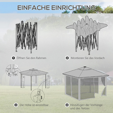 Outsunny Folding Gazebo, approx. 3 x 3 m, Gazebo with LED lights, 4 mosquito nets, side walls, garden gazebo with water bag, double roof, carry bag, dark grey | Aosom