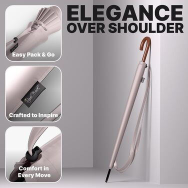 Гольф-парасолька Royal Walk XXL 54 дюйми (140 см) для 2 особи, автоматична, вітростійка, з дерев'яною ручкою, 16 ребер, унісекс, бежева