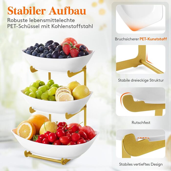Багатоярусна етажерка для фруктів та закусок Lifewit (3 яруси, золото)