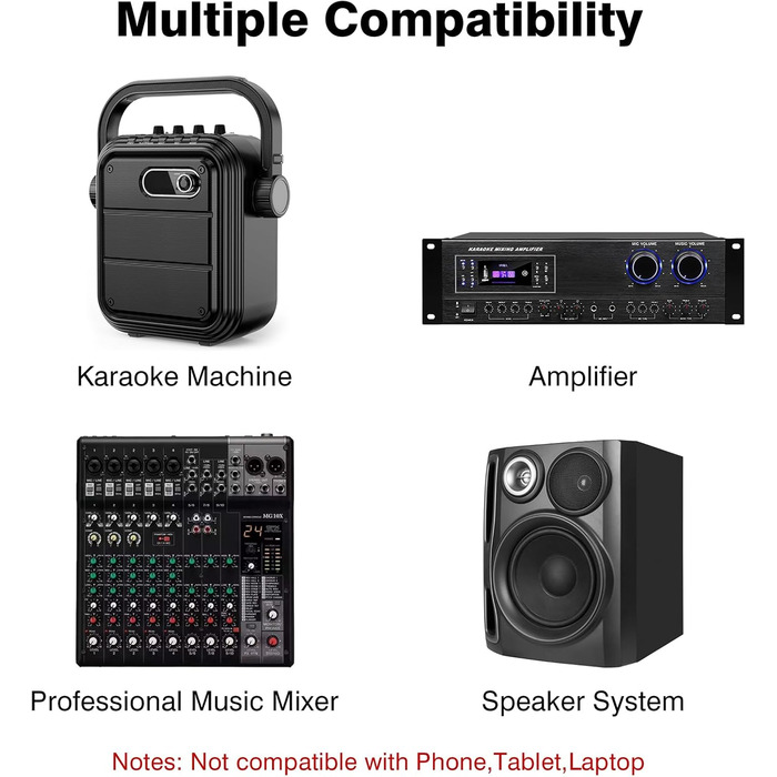 Бездротові мікрофони: комплект 2 шт. з приймачем, UHF, 60м, для вечірок, конференцій, караоке (сірий)