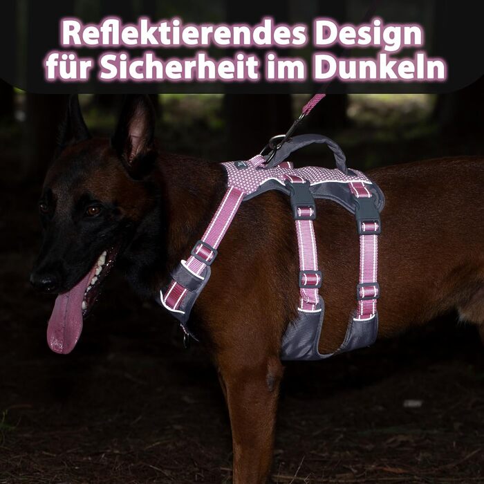 Безпечний нашийник для собак Huntboo: анти-втеча, для паніки, з ручкою, регульований (M, рожевий)