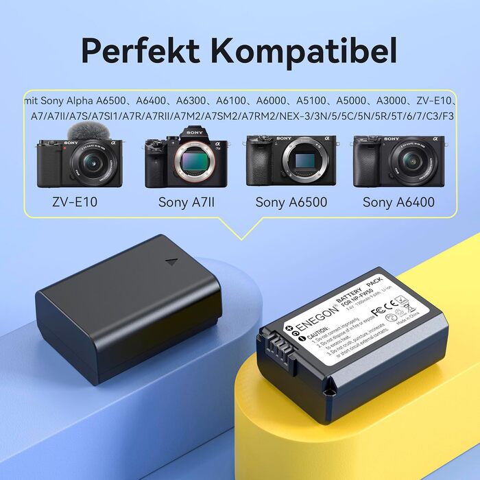 Акумулятор ENEGON NP-FW50 (2 шт. | 1300mAh) + LCD зарядний пристрій Dual USB для Sony ZV-E10, A6000, A7 та ін.