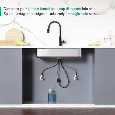 Кран кухонний CREA Wasserfall висувний з дозатором мила, нержавіюча сталь, 360° оберт, 4 режими, матовий чорний