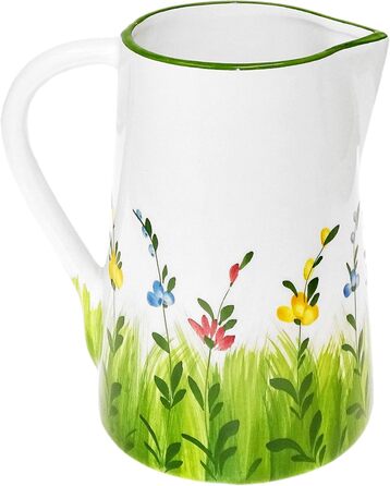 Handmade Italian Ceramic Pitcher Large, Jug with Wildflower Pattern, Pitcher with Handle Height 19 cm, Capacity 1.5 l