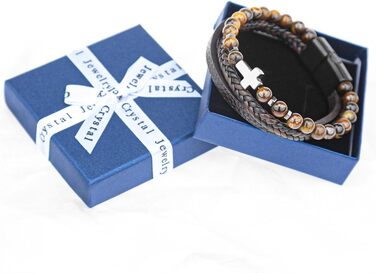 Чоловічий браслет з шкіри, розарій, хрест, чорний/коричневий. Аксесуар для чоловіків та хлопців