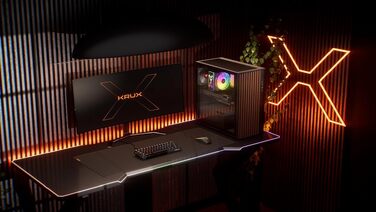 Корпус для ПК KRUX Palum, елегантний дизайн з елементами з натурального темного дерева, підтримка ATX/mATX, бічна панель із загартованого скла, 2 вентилятори по 120мм, USB-C, USB 3.0, чорний
