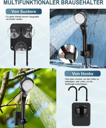 AUTOPkio Camping Shower with Pump, Upgraded Camping Shower 6000mAh Rechargeable Pump, Smart Digital Display for Camp, Outdoor, Pet, Emergency (Black)