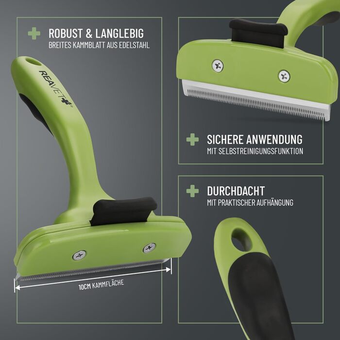 Гребінець для видалення підшерстя ReaVET для собак та котів з короткою шерстю, середніх порід. Видаляє підшерстя, доглядає за верхнім шаром шерсті, з кнопкою самоочищення. Ідеальний для сезонного линяння. (Великий, L)
