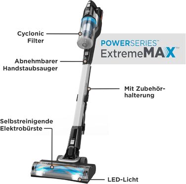 Бездротовий акумуляторний пилосос BLACK+DECKER POWERSERIES Extreme MAX BHFEB520D1 (18V, 2.0Ah, 4-в-1, без мішка, з електрощіткою та LED-підсвічуванням)