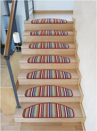Комплект килимків для сходів Metzker Multistripe, напівкруглі, 16 шт, різнокольорові, протиковзкі