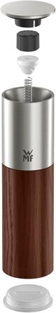 Млин для солі та перцю WMF Nature Pro з керамічним механізмом, регульованим помелом, нержавіюча сталь та дерево, ручний (темний)