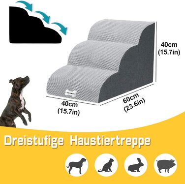 WGYTECH 4-Step Dog Stairs, Pet Ramp for Sofa and Bed, High-Density Sponge Dog Stairs, Washable Cover & Non-Slip Bottom, Dog Ramp for Dogs and Cats, L72xW40xH50cm (3-Step Grey 40cm High)