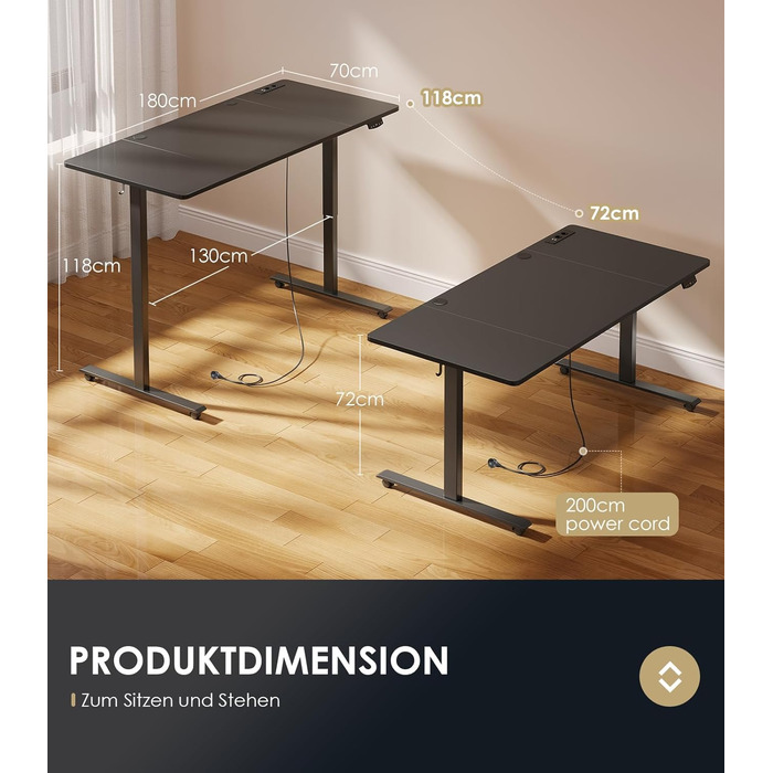Adjustable Height Standing Desk with USB Ports - Electric Standing Desk for Home & Office - 160cm Width, Memory Function, White & Black