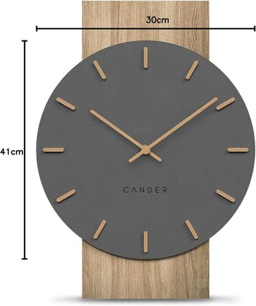 Cander Berlin MNU 2630 Z Wall Clock Silent 41 cm No Ticking Sounds Living Room Modern Vintage Gray Black Wooden Hands