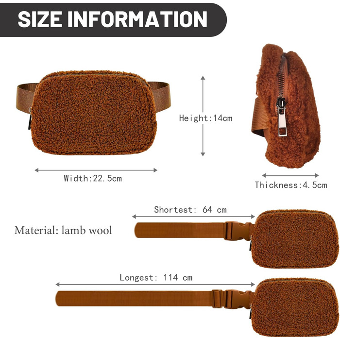 Жіноча/Чоловіча поясна сумка на стегно з овечої вовни (колір: коричневий) - для спорту, подорожей, активного відпочинку