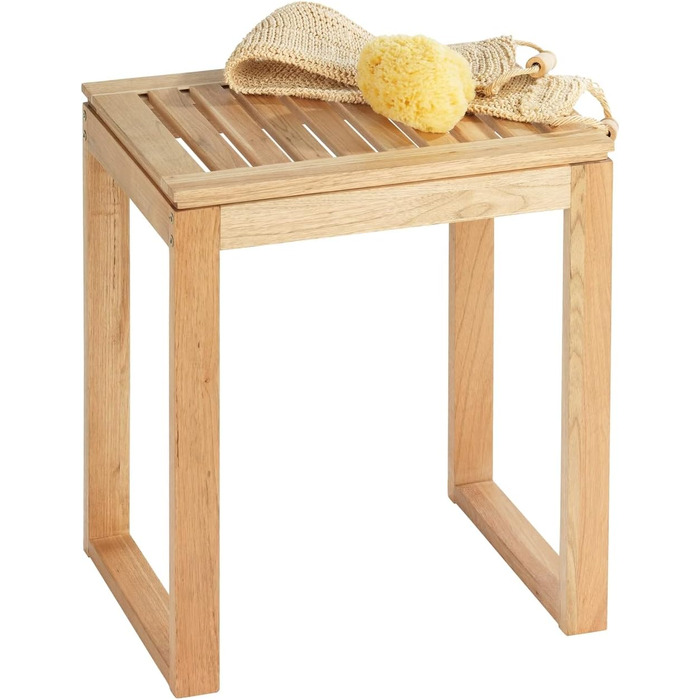 WENKO Stool Norway, warm accented square bathroom stool, high-quality living room stool with clear lacquer seal, natural, solid walnut wood, Scandinavian design, 40 x 46 x 30 cm, Natural