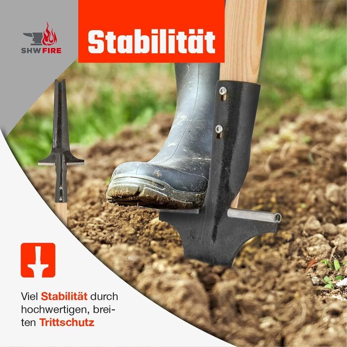 SHW-FIRE Professional Weed Puller with 82cm Ash Wood Handle - Hand-forged with Practical Step