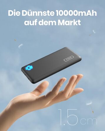 Power Bank INIU 10000mAh, ультратонкий, USB C, 3A, ліхтарик, сумісний з iPhone, Samsung, Huawei, чорний