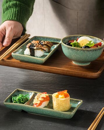 Набір посуду для суші HENXFEN: 2 тарілки, ложки, миски, зелений блиск