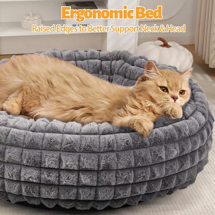 Кішечкове ліжко XIAPIA з м'якого плюшу 58x20 см, зручне та тепле місце для відпочинку котів та маленьких собак, ортопедичне ліжко з неслизьким дном, сірий колір