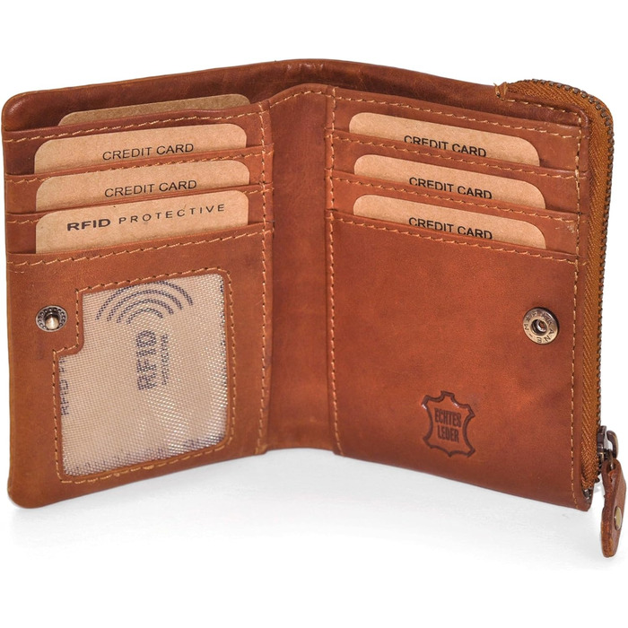 Benthill Small Wallet - Genuine Leather - Women's Wallet with RFID Protection - 6 Card Slots - Slim Wallet including Gift Box, Color: Brown