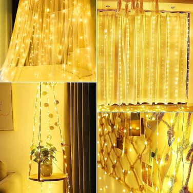 Лампочки-завіса USB Hoteril 3x3м, 300 LED, 8 режимів, пульт, таймер, IP65, для декору, вечірки, кімнати (тепле світло)