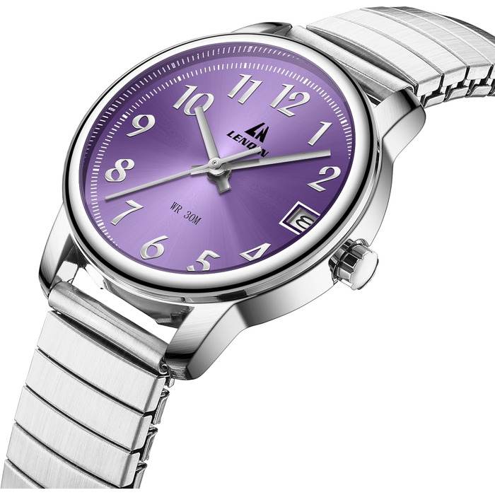 Жіночий годинник LN LENQIN: Водонепроникні годинники для жінок з нержавіючої сталі, кварцовий механізм, регульований браслет (сріблястий, фіолетовий)