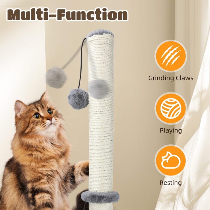 Котячий кігтетоп Nobleza, 80 см, сірий, з мотузкою та іграшкою