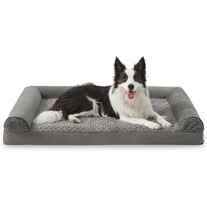 FURTIME Orthopedic Dog Bed for Large Dogs - Ergonomic Dog Cushion - 89x64 cm Dog Sofa, Washable Dog Cushion (Dark Grey, L - L 89 x W 64 x H 17 cm)