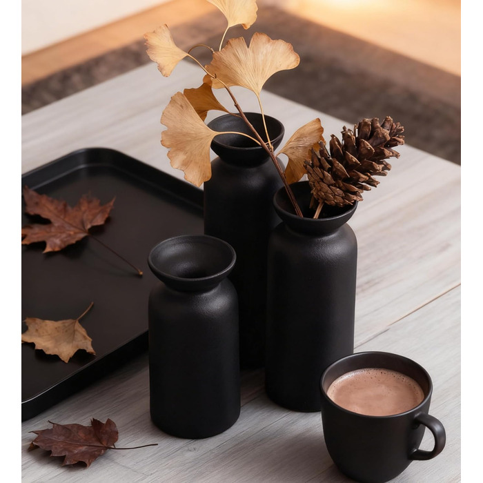 Керамічні вази 3 шт., Сучасний мінімалізм, Декор для дому, Вази для пампасной трави, Вітальня (12 Чорний)