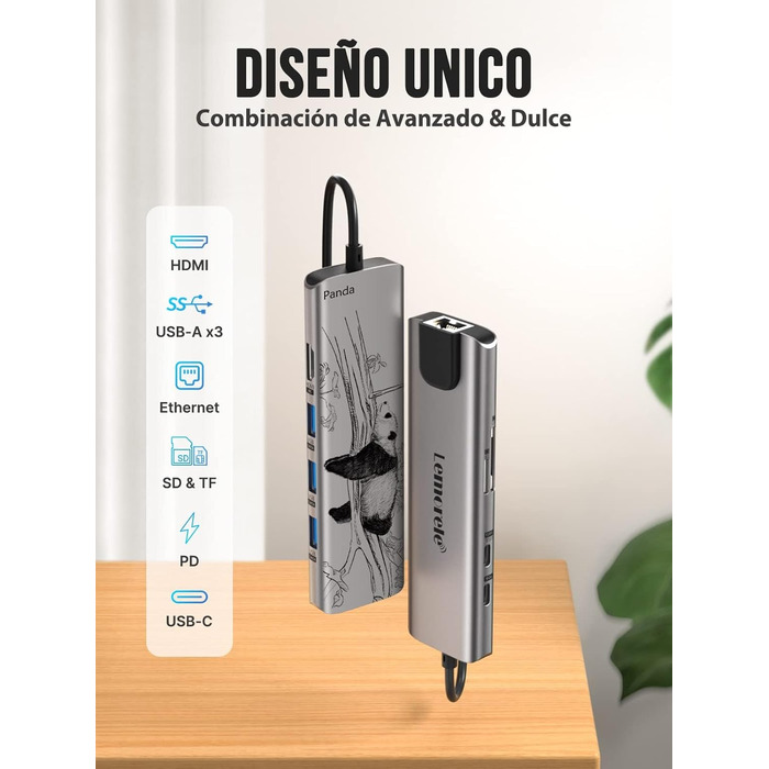 Lemorele USB-C хаб – адаптер USB-C 9 в 1 з алюмінієвим корпусом. Gigabit Ethernet, 4K HDMI, 100W PD, 3 USB-A, USB-C, SD/TF, док-станція для MacBook, iPad, Windows, Switch, Chromecast