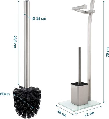 Набір для ванної кімнати WC-Garnitur з тримачем для туалетного паперу, хромований, без свердління, нержавіюча сталь, скляний підстав, 32x20x70 см, легка установка, 1 та 2 змінні щітки для унітазу