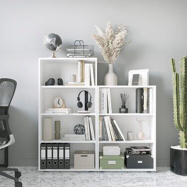 Книжкова шафа KOMTO Regal 80 см, біла, 3 полиці, регульовані, стелаж для зберігання, 80x90x24 см