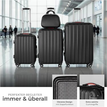 Набір валіз Tectake® 4 шт. з відстірними колесами 360°, валізи з жорсткою оболонкою та TSA-замком, велика валіза з роздільником, ручна валіза на телескопічному стійці - шампань (чорний)