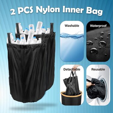 Deposit bottle collection container with lid & 2 removable carry bags, large deposit bottle storage, container for empties & glass recycling, kitchen pantry bottle bag (100L)