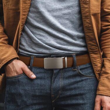 Чоловічий шкіряний ремінь Zitahli з автоматичною пряжкою, регульований (Imperial Blue/Brown, 46-52)