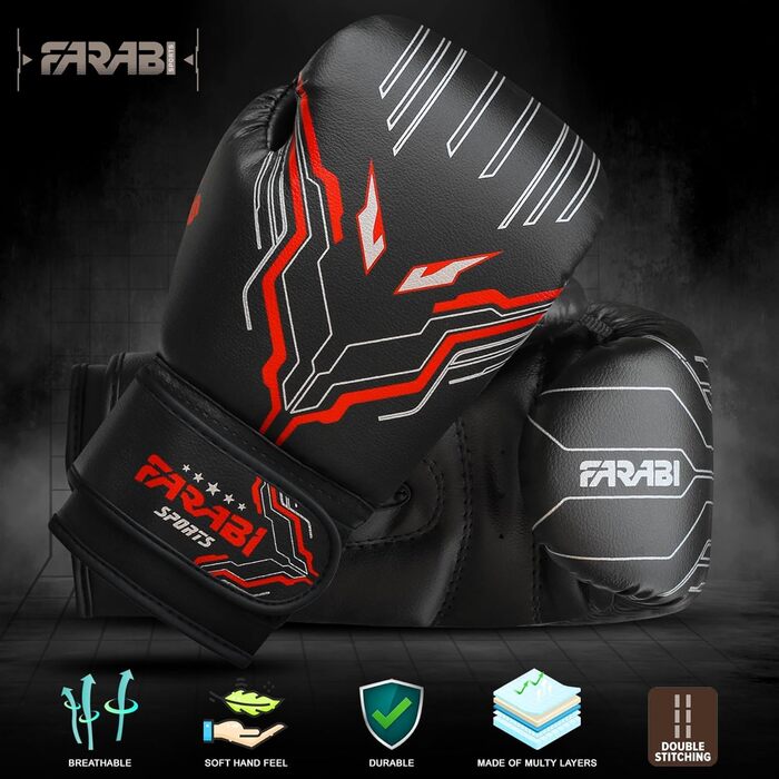 Боксерські рукавички Farabi для дітей (6oz) - чорні, для MMA, Муай Тай, тренувань