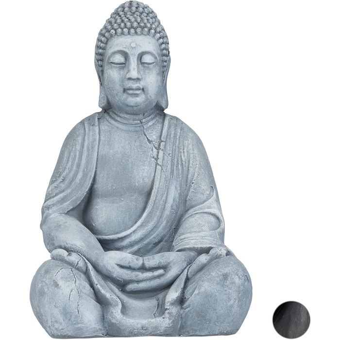 Relaxdays XL Buddha Figure Sitting, 50 cm tall, Feng Shui, Outdoor, Garden Decoration Figure, large Zen Buddha Statue, light grey