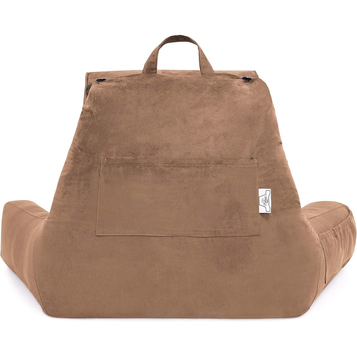 Подушка для чоловіка з підлокітниками - велика, для читання та відпочинку в ліжку. Преміум піна з пам'яті, знімна подушка для шиї на стрічці. Чохол, колір: коричневий, колір: коричневий