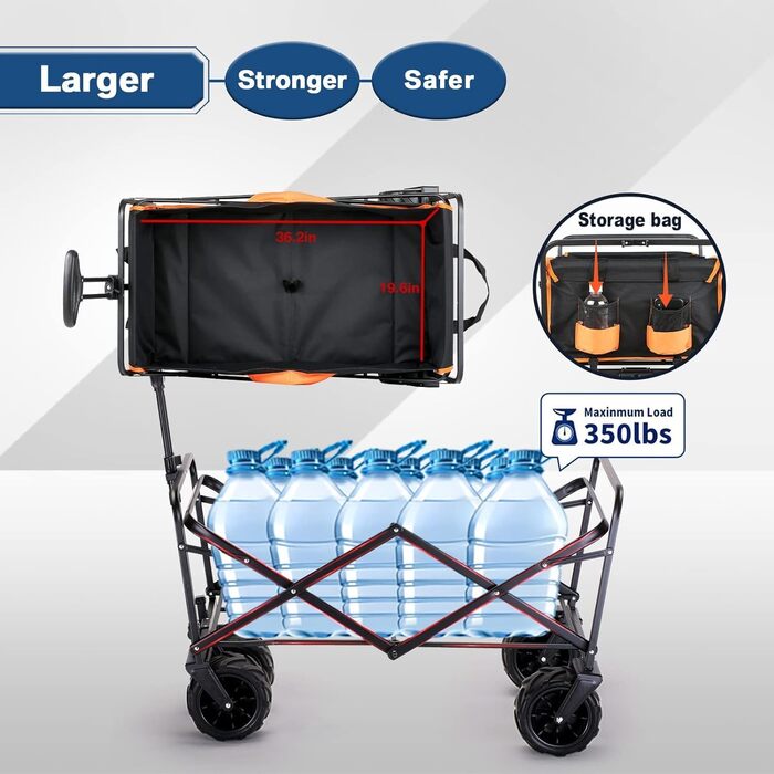 Універсальний складаний візок-телега EchoSmile Bollerwagen 200л, 160кг: для пляжу, саду, покупок (чорно-помаранчевий)