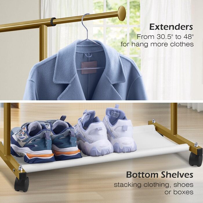 MISSLO Small Clothes Rack for Hanging Clothes, Rolling Garment Rod Stable for Kids, Toddler, Baby, Little Girls, Adults (Gold)