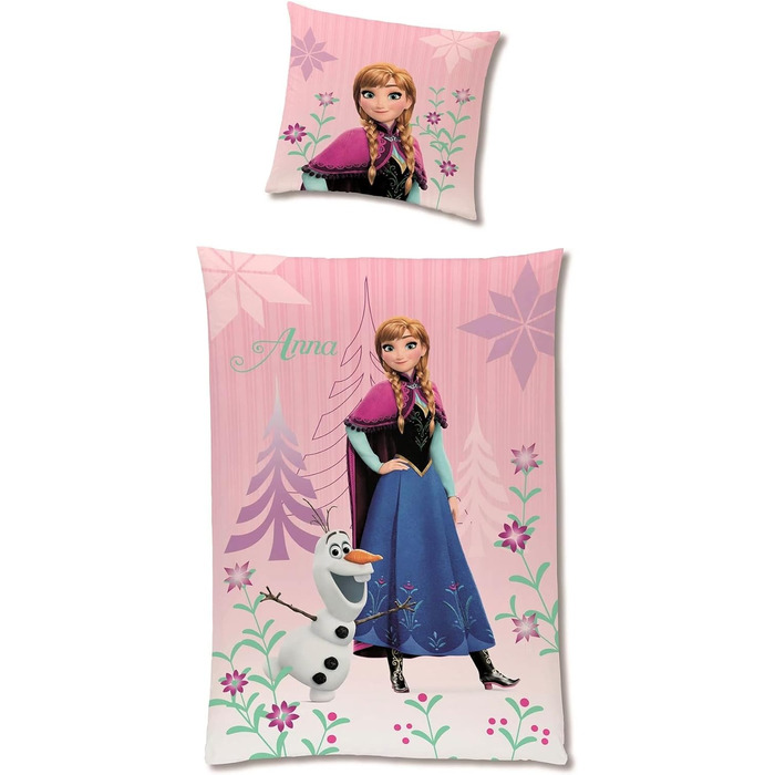 Дитяча постільна білизна Disney Frozen Анна і Ельза 135x200 80x80 см, бавовна, замок-блискавка, малюнок Diamonds