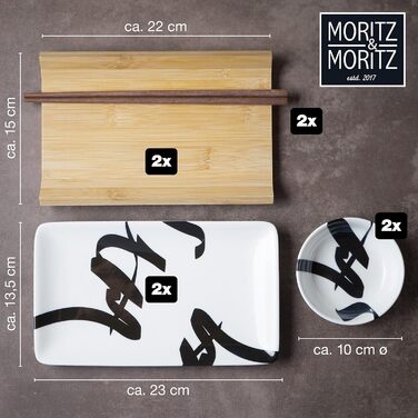 Набір посуду для суші Moritz & Moritz на 2 особи (8 предметів) - посуд для сервірування суші, 2 тарілки для суші, соусники та палички