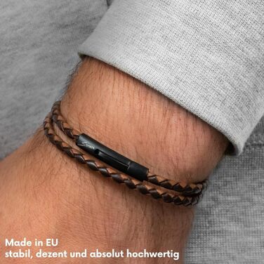 Преміум шкіряний браслет ручної роботи з Німеччини, унісекс. Шкіряний браслет-обгортка з нержавіючої сталі, коричневий, розмір XL (18-19 см)