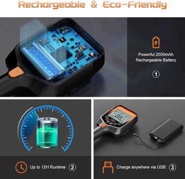 Металошукач для дорослих - акумуляторний, складаний, водонепроникний, з лопатою, рюкзаком, навушниками, професійний дизайн з LCD-дисплеєм (блакитне підсвічування), помаранчевий