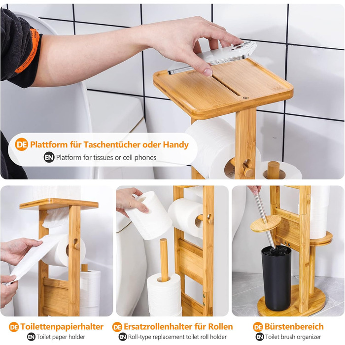 Набір для ванної кімнати Yorbay з бамбука: тримач туалетного паперу, тримач для щітки та підставка для смартфона